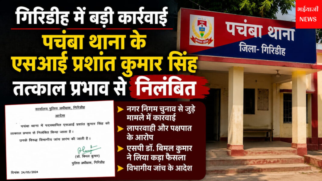 एसआई प्रशांत कुमार सिंह निलंबित : | Jharkhand News | Bhaiyajii News |